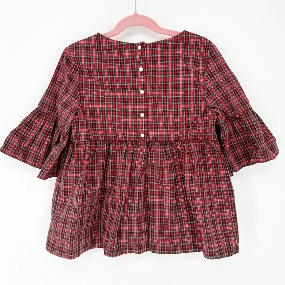 Polo Ralph Lauren Girls' Size 10 Bell-Sleeve Red Plaid Top Holiday Christmas